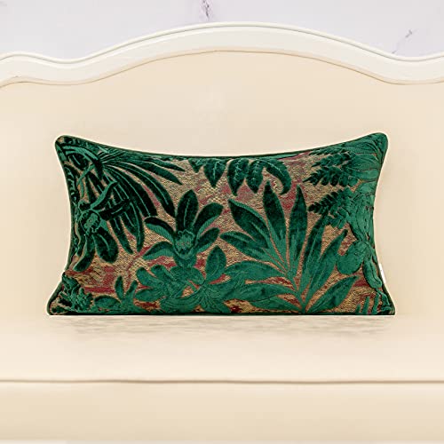 Alerfa 12 x 20 Inch Green Teal Rectangle Maple Leaf Pillow Embroidery Cut Velvet Cushion Case Luxury Modern Lumbar Throw Pillow Cover Decorative Pillow for Couch Sofa Living Room Bedroom Car - color: Green Leaf, size: 20" x 12" (Pack of 1)