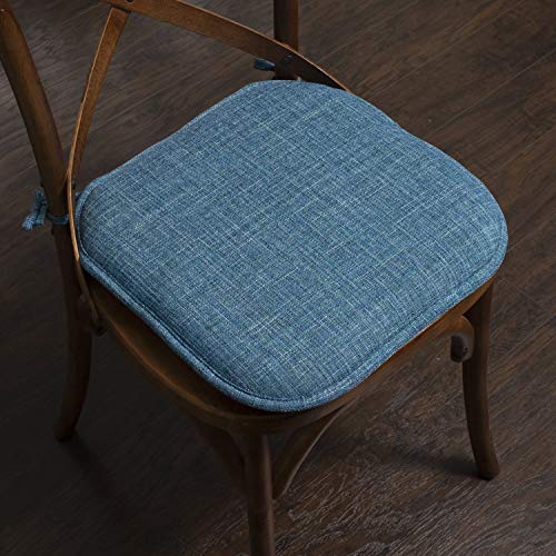 Sweet Home Collection Chair Cushion Memory Foam Pads with Ties Honeycomb Pattern Slip Non Skid Rubber Back Rounded Square 16" x 16" Seat Cover, 6 Pack, Aria Blue 12 Pack - color: Aria Blue, size: 6 Count (Pack of 1)