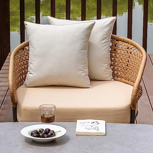 NiNi ALL Outdoor Waterproof Throw Pillow Covers Set of 2 Decorative Farmhouse Garden Pillowcase Solid Cushion Cases for Patio Tent Couch 20x20 inch Beige | Faux Linen Decorative Solid Throw Pillow Covers Farmhouse for Garden Furniture Tent Balcony Couch S
