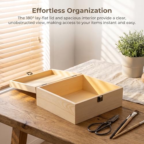 9x9x4 Unfinished Wooden Box with Hinged Lid for DIY Crafts | Natural Poplar Wood, perfect for memory keepsake storage and personalized gift making