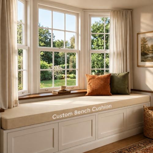 Custom Bench Cushion for Window Seat, Dining Nook & Entryway Bench - Made to Your Exact Size, Indoor/Outdoor Seat Cushion with High Density Foam