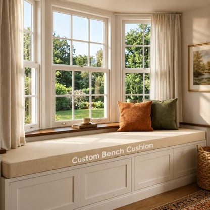 Custom Bench Cushion for Window Seat, Dining Nook & Entryway Bench - Made to Your Exact Size, Indoor/Outdoor Seat Cushion with High Density Foam