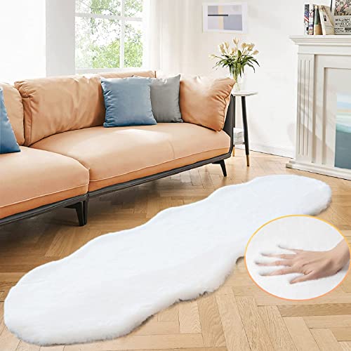 ORINOVA White Faux Bunny Fuzzy Fur Rugs for Bedroom Living Room Shag Washable Furry Area Rug 2x6 Nursery Shaped Rug Teen Room Décor - color: White, size: 2' x 6' (Oblong)