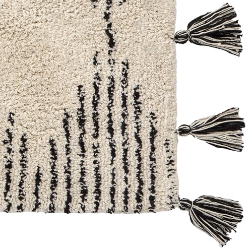 SKL Home Geo Diamond Bath Rug with Tassels, Anti-Slip, 20" x 30", Tan | 100% Cotton with Latex backing. Plush & absorbent. Modern boho design works in the bathroom, kitchen or any space. - color: Geo Diamond, Tan, style: Rug