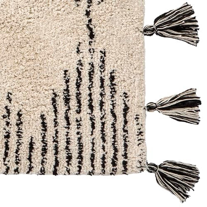SKL Home Geo Diamond Bath Rug with Tassels, Anti-Slip, 20" x 30", Tan | 100% Cotton with Latex backing. Plush & absorbent. Modern boho design works in the bathroom, kitchen or any space. - color: Geo Diamond, Tan, style: Rug