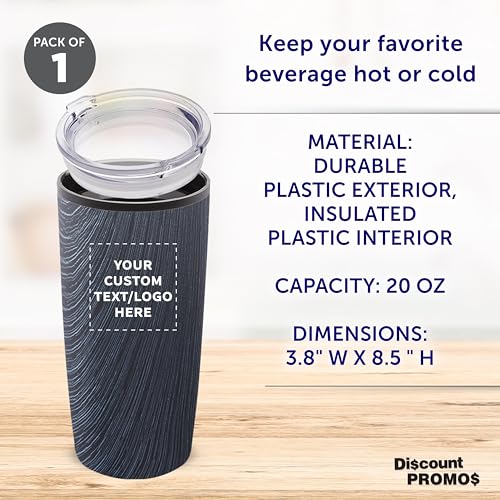 DISCOUNT PROMOS Custom Plastic Tumbler 20 oz., Personalized - With lid, Ice Coffee Tumbler, To Go Cup, Insulated - Grey - color: - Custom – Grey
