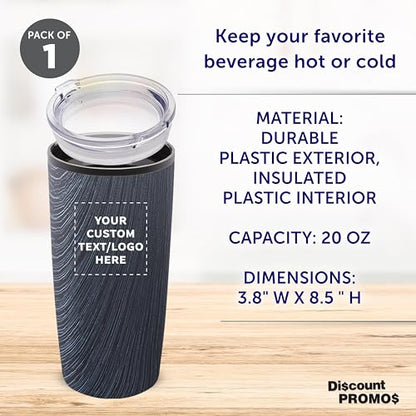 DISCOUNT PROMOS Custom Plastic Tumbler 20 oz., Personalized - With lid, Ice Coffee Tumbler, To Go Cup, Insulated - Grey - color: - Custom – Grey