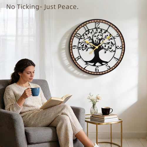 20" Farmhouse Bird Branch Wall Clock with Metal Tree Design | Bird branch accent with quiet movement, hardware included, 1 AA battery not included; approx. 3.5 lb for medium wall spaces - color: Arab, size: 20'' x 20''