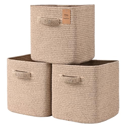 13 Inch Storage Cubes, 3 Pack Cube Storage Bins for Organizing, Cotton Rope Woven Baskets for Shelves, Bathroom, Kids Room, Closets, Baby Nursery - color: Jute, size: 13"×13"×13" - 3Pcs