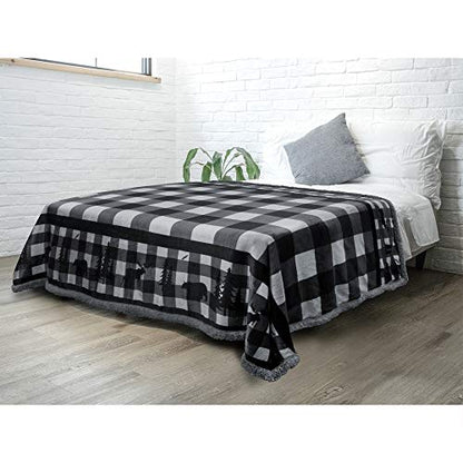 Pavilia Winter Cabin Sherpa Blanket Throw Twin | Flannel Fleece Christmas Plaid Holiday Blanket Gift | Plush, Soft, Warm, Cozy, Reversible Microfiber Throw 60x80 (Grey) - color: Grey, size: 60 x 80 Inches - Twin
