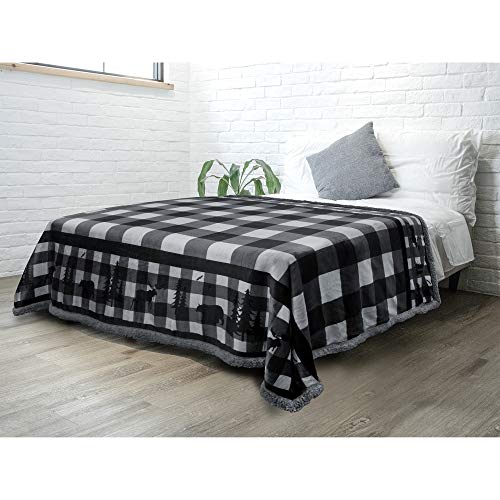 Pavilia Winter Cabin Sherpa Blanket Throw Twin | Flannel Fleece Christmas Plaid Holiday Blanket Gift | Plush, Soft, Warm, Cozy, Reversible Microfiber Throw 60x80 (Grey) - color: Grey, size: 60 x 80 Inches - Twin
