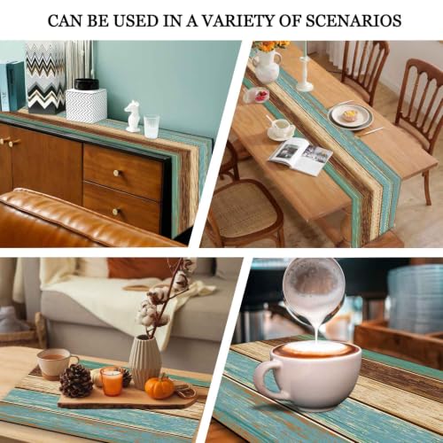 Mcalk Farmhouse Table Runner and Placemats Set of 6 Pieces, Teal and Brown Placemats Wooden Texture,Rectangle Cloth Place Mats Indoor for Kitchen,Washable Placemats Linen Material for Living Table - color: 01teal and Brown