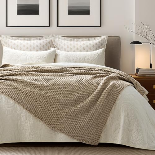 EVERGRACEHOME Chunky Chenille Knit Throw Blanket, 60 x 80, Sand Dune | Sculpted Moss Stitch, Chic Modern Farmhouse, All-Season Warmth, OEKO-TEX® Certified, Elegant Blanket for Couch, Bed, Sofa - color: Sand Dune, size: 60" X 80"