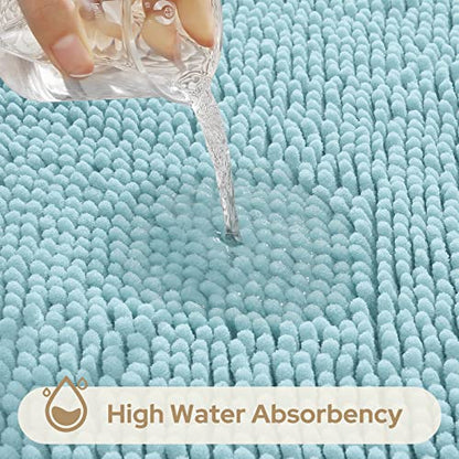 HOMEIDEAS 3 Pieces Bathroom Rugs, Ultra Soft Non Slip Absorbent Chenille Toilet Bath Mat Set (Light Blue) - color: Blue-light Blue, size: 17"x24"+20"x32"+U Shape 20"x24"