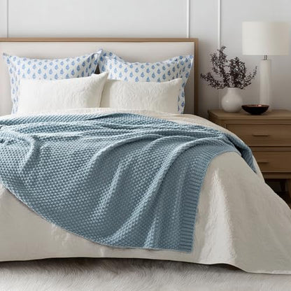 EVERGRACEHOME Chunky Chenille Knit Throw Blanket, 50 x 60, Chambray Blue | Sculpted Moss Stitch, Chic Modern Farmhouse, All-Season Warmth, OEKO-TEX® Certified, Elegant Blanket for Couch, Bed, Sofa - color: Chambray Blue, size: 50" X 60"
