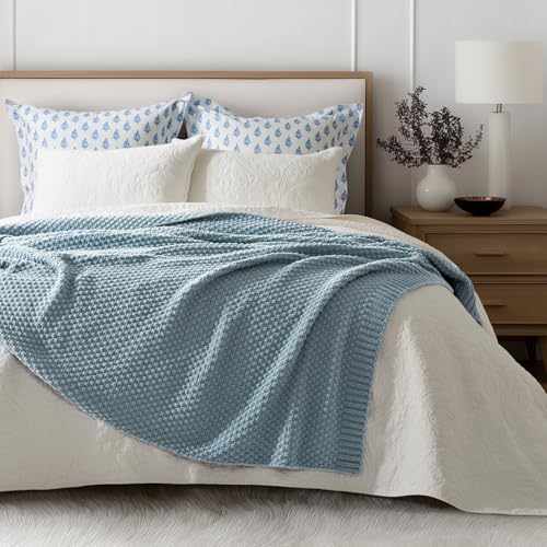 EVERGRACEHOME Chunky Chenille Knit Throw Blanket, 60 x 80, Chambray Blue | Sculpted Moss Stitch, Chic Modern Farmhouse, All-Season Warmth, OEKO-TEX® Certified, Elegant Blanket for Couch, Bed, Sofa - color: Chambray Blue, size: 60" X 80"