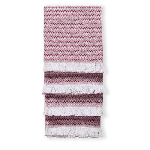 TWINY threads 4 Pcs 100% Cotton Kitchen Towelss, 16"x26" - Burgundy Wine | Chevron Weave Dish Cloths & Rags, Soft, Absorbent, Quick Dry, Washable, Reusable Tea Towel for Baking, Cleaning & Drying Use - color: Chevron, Burgundy Wine, size: 26" x 16" (Set o