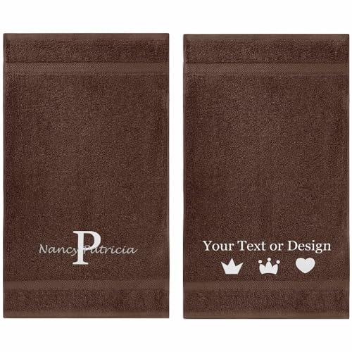 Personalized Passion Towels Set with Embroidered Name, Monogram - 2 Pack Highly Absorbent & Super Soft Turkish Cotton Hand Towels for Spa, Gym, Pool & Hotels - 16"x27" - Brown - color: Brown, size: 2 Pack Hand Towels (16"x27")