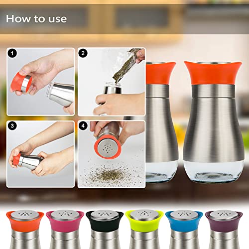 Salt Pepper Seasoning Glass Shaker with Stainless Steel Cover 2 pcs Pack Set (Orange) - color: Orange