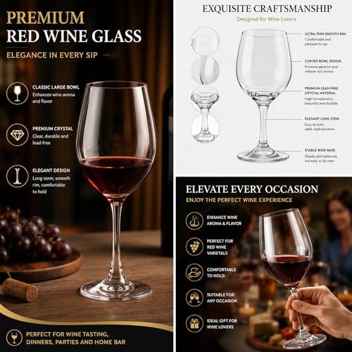 Crystal White or Red Wine Glasses Set of 4, 8.3 Ounce– Elegant Stemmed Crystal Wine Glassware for Restaurants, Bars, Home– Lead-Free Crystal Glass Set
