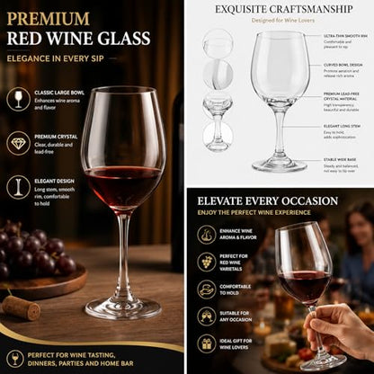Crystal White or Red Wine Glasses Set of 4, 8.3 Ounce– Elegant Stemmed Crystal Wine Glassware for Restaurants, Bars, Home– Lead-Free Crystal Glass Set