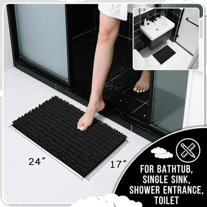 Yimobra Chenille Bath Mat – Non-Slip, Ultra Soft & Extra Thick Absorbent, Machine Washable, Quick Dry for Bathroom Floor, Tub, and Shower
