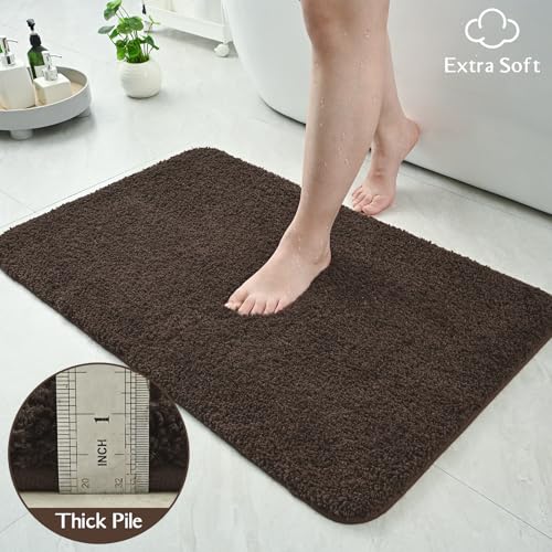 Brown Bathroom Rug Set 2 Piece Bath Mat 21x34'' &U Shape Toilet Rug 21x21'' | Absorbent,Washable,Non Slip Bathroom Rugs Sets,Contour Mat for Toilet - color: Brown
