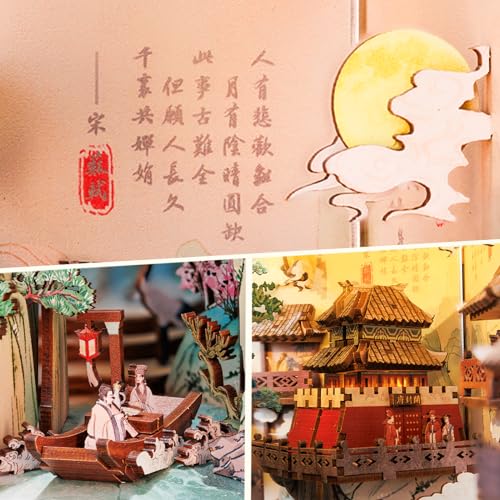 Book Nook Kit, DIY Miniature House Kit 3D Wooden Puzzles Craft Kit for Adults Bookshelf Nook Decor Decorative Bookend for Women Teenagers and Book Lovers (Su Dongpo) - style: Su Dongpo