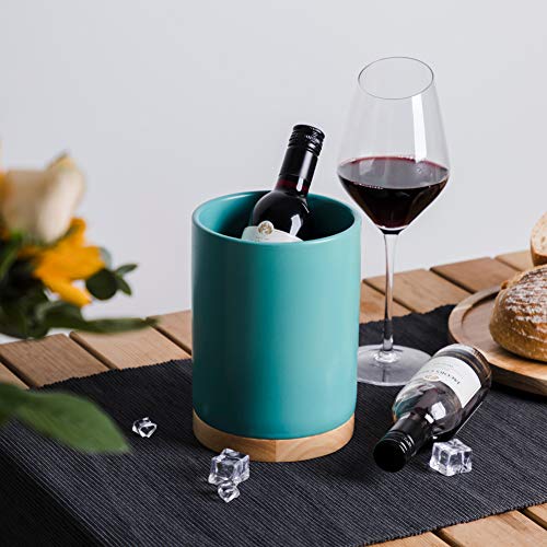 Sweejar Kitchen Utensil Holder with Wooden Bottom, 6.7" Ceramic Utensil Crock to Hold Spatulas for Cooking Countertop, Housewarming, Wedding, Birthday Gift (Turquoise) - color: Turquoise