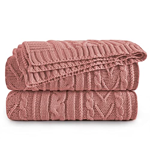 Aormenzy Dusty Pink Cable Knit Throw Blanket, 50" x 60" | Acrylic Knitted Blanket, Soft Cozy, Throw Blankets, For Couch Bed Sofa - color: Dusty Pink, size: 50" x 60", Throw
