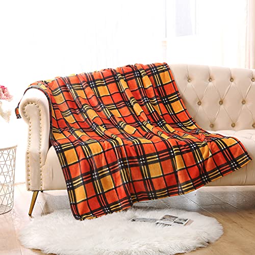 MERRYLIFE Harvest Orange Plaid Throw Blanket for Couch Bed Sofa 50" 60" | Grid Pattern, Ultra-Plush Soft, Decorative Colorful Travel Blanket, farmhouse, Gift Choice, Home Pet Use - color: Harvest Plaid, size: 50"60"