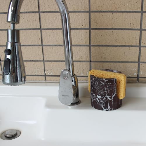 Natural Marble Travertine Sponge Holder for Kitchen Counter, Drying Rack, Sponge Caddy for Sink Organizer - Rosa Levanto Marble - color: Rosa Levanto Marble
