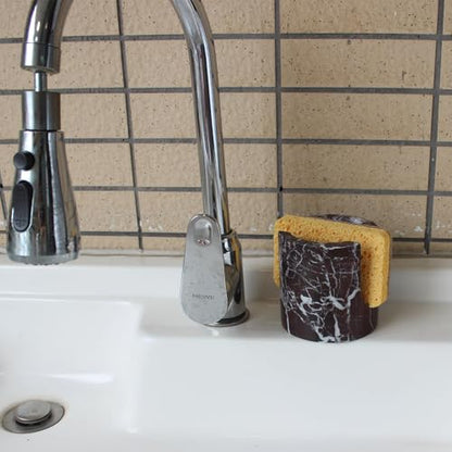 Natural Marble Travertine Sponge Holder for Kitchen Counter, Drying Rack, Sponge Caddy for Sink Organizer - Rosa Levanto Marble - color: Rosa Levanto Marble