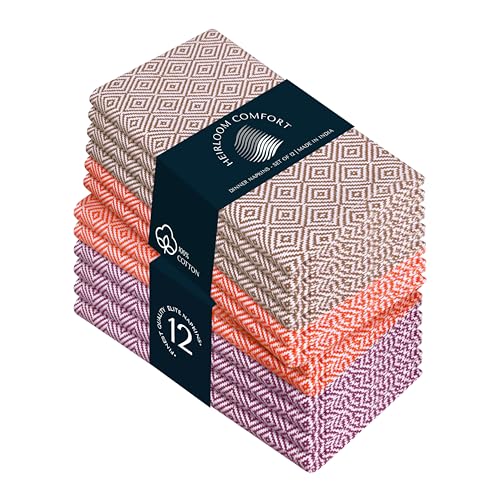 Multi Color Diamond Weave Cloth Napkins Set of 12, 16"x16", Cotton Napkin for Dining Tables, Dinner, Lunch, Parties, Celebrations & Everyday Use - Brown, Orange, Burgundy - color: Brown, Orange, Burgundy, size: 16" x 16" (Set of 12)