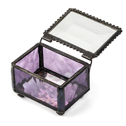 J Devlin Purple Stained Glass Ring Box Small Glass Keepsake Trinket Box | Small purple stained glass ring box for rings earrings charms tiny keepsakes and meaningful treasures - color: Purple