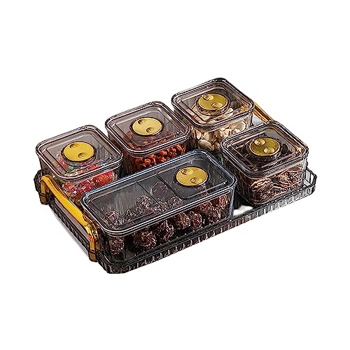 Divided Serving Dish with Lids & Handles, Clear Appetizer Tray Serving Platter with 5 Removable Stackable Snack Bowls for Fruit Candy Nuts Snacks Chips and Dips (Grey) - color: Gray