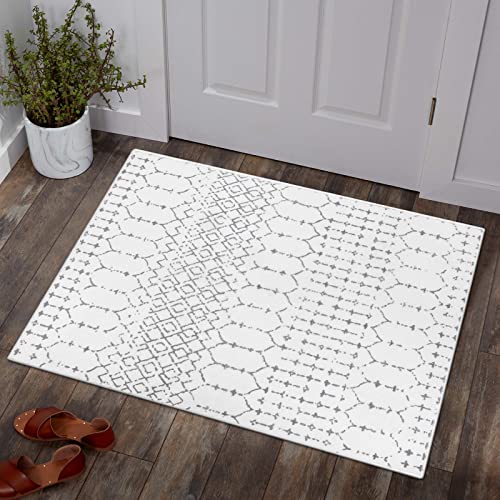 Lahome Moroccan Entryway Washable Rugs 2x3 Non-Slip Thin Kitchen Rug Throw Small Area Rugs for Bedroom Accent Print Bathroom Mat White Floor Indoor Doormat Carpet for Laundry Living Room Hana - color: White, size: 2' x 3' (Rectangular)