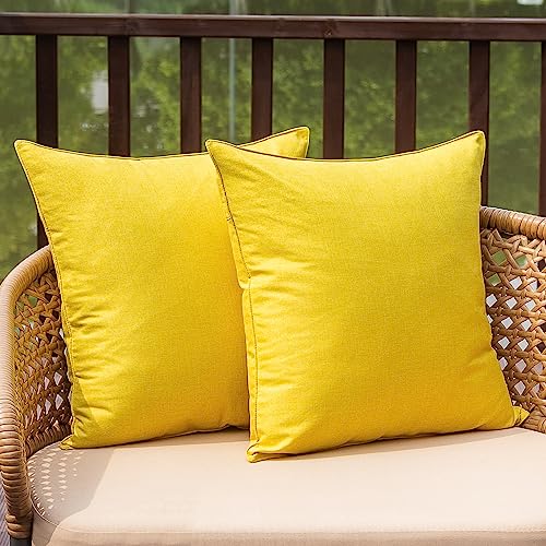 NiNi ALL Waterproof Outdoor Pillow Covers 16x16 Set of 2 Patio Yellow | Faux Linen Decorative Solid Throw Pillow Covers Farmhouse for Garden Furniture Tent Balcony Couch Sofa Chair Cushion Cases - color: Yellow, size: 16" x 16" (Pack of 2)