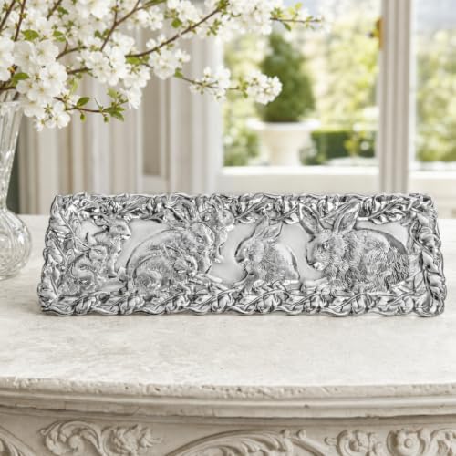 Arthur Court Bunny Oblong Tray - Aluminum Serving Tray with Whimsical Rabbit Motif - Perfect for Easter and Spring Gatherings - 19 x 6 Inches