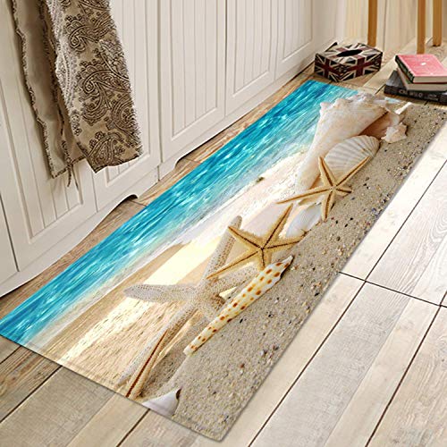Non Slip Bath Rugs Sponge Foam for Bathroom,Soft Flannel Mat Rug for Living Room, Absorbent Water Clearance MatS for Forlaundry Room and Kitchen,Ocean Beach Themed Carpt 16 x 47 Inches - color: Conch, size: 1'4" x 3'11" (Rectangular)