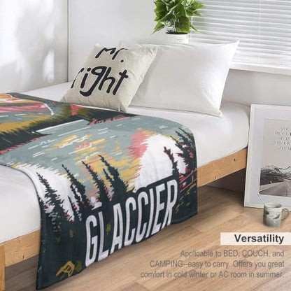 Mid Century Glacier National Park 01 Flannel Blankets Fleece Soft Throw Lightweight Plush Gifts for Couch, Bed, Cozy Sofa Plush, Chair, Lovers 40x50in(100x125cm) - color: Style-1, size: 40x50in(100x125cm)