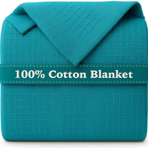 JMR 100% Cotton Waffle Blanket Queen Size - 8-Pack Lightweight Waffle Weave Throw for Bed, Sofa & Couch - Breathable All-Season Comfort for Home, Travel & Camping (Teal) - color: Teal, size: Queen (90X90) 8 Pack