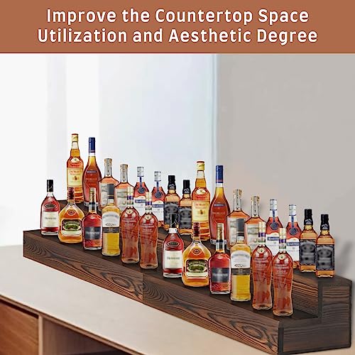 Liquor Bottle Display Shelf, 2 Pack Wood Bar Shelves, Tabletop Wine Rack, Bottle Stand for Liquor Display, Home Bar Display