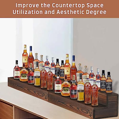 Liquor Bottle Display Shelf, 2 Pack Wood Bar Shelves, Tabletop Wine Rack, Bottle Stand for Liquor Display, Home Bar Display