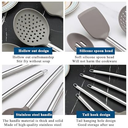 Kitchen Utensils Set, Kyraton 38 Pieces Non-Stick Silicone Cooking Utensils Set, Spoon Spatula Set with Sturdy Stainless Steel Utensil Holder, Dishwasher Safe - color: 2. With Utensil Rack