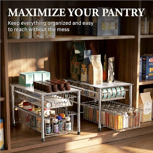 Simple Houseware Stackable 2 Tier Sliding Basket Organizer Drawer, Chrome - color: Chrome, size: 2-tier