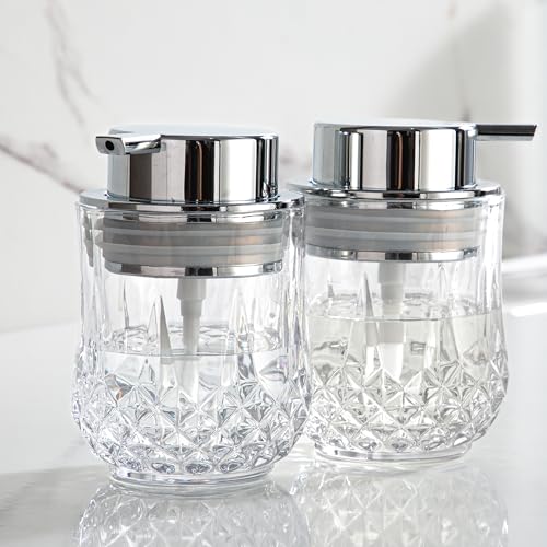 Enra Glass Soap Dispenser Set, 2 Pack Liquid Soap Dispenser Silver Pump | Clear Glass Bottles with Refillable Design and Durable Pumps.Perfect for Sinks,Countertops,Bathrooms and Kitchen Spaces. - color: Clear-silver Liquid-2pack