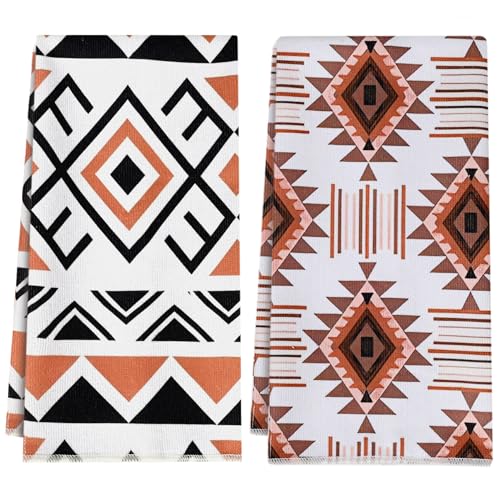 Western Kitchen Towels Set of 2 – 16x24 Inch Aztec Boho Hand Towels, Super Absorbent Microfiber Dish Cloths for Kitchen, Bath, RV & Camping, Gifts for Women - color: Western-2 Aztec