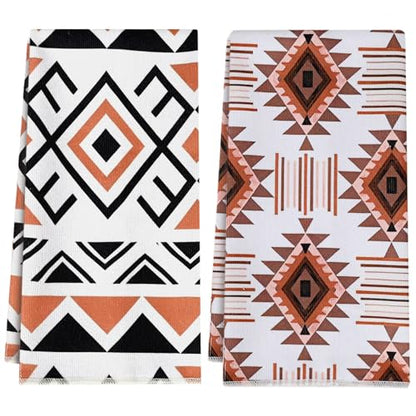 Western Kitchen Towels Set of 2 – 16x24 Inch Aztec Boho Hand Towels, Super Absorbent Microfiber Dish Cloths for Kitchen, Bath, RV & Camping, Gifts for Women - color: Western-2 Aztec