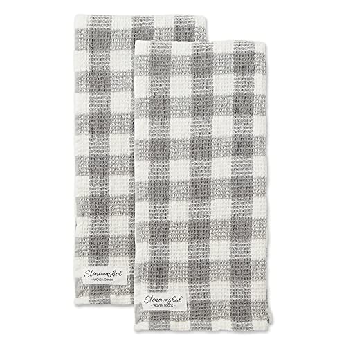 DII Washed Waffle Weave Collection, Dishtowel Set, 18x28, Dove Gray Check, 2 Piece - color: Dove Gray Check